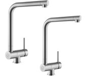 Mezclador de fregadero plegable de acero inoxidable cepillado de 2 piezas delante de la ventana, grifo de fregadero giratorio de 360º grifo de cocina