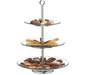 Relaxdays soporte para tartas, cupcakes y fruta de 3 pisos, cristal-acero, plateado-transparente, 40 x 29,5 cm