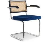 Silla de comedor con reposabrazos - tapizado en terciopelo - madera y ratán -jenka