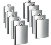10 petacas de 200 ml, cantimploras, acero inoxidable, 12 x 9 x 2 cm, plateado