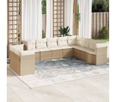 Conjunto de muebles de jardín de ratán beige de 10 piezas con cojines vidaxl
