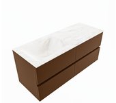 Mondiaz vica dlux 120cm mueble de baño color rust con 4 cajones. con lavabo cloud izquierda sin orificios color ostra