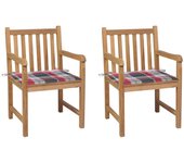 Maison exclusive - sillas de jardín 2 uds madera de teca y cojines a cuadros rojos