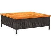 Mesa de jardín ratán y madera de acacia negro 70x70x25 cm