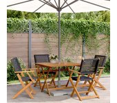 Juego de comedor de jardín 5 piezas de resina trenzada y madera maciza.