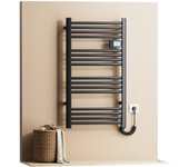 Emke toallero eléctrico 960 x 540 mm, porta-toallas eléctrico para baño con interruptor táctil y temporizador, negro, 500w