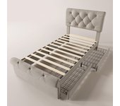 Estructura de cama con 2 cajones, cama individual capitonada 90x200 cm, cabecero ajustable en altura, cama funcional estilo chesterfield.