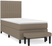 Cama con somier y colchón de tela gris topo 90x190 cm