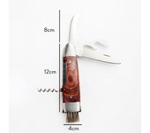 Navaja multiusos: brocha setas, navaja, cuchillo, descorchador, abrebotellas. acero y madera. 12-21.5 cm.