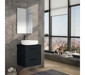 Mueble de baño suspendido con tapa y lavabo cerámico y espejo | 90 cm | 2 cajones con cierre amortiguado y organizador | gris vesubio.