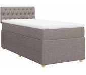 Cama con somier y colchón de tela gris topo 90x190 cm