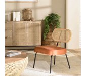 Albane - sillón de metal negro con asiento de terciopelo ámbar y respaldo de ratán