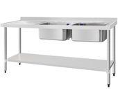 Fregadero doble seno de acero inox de 180x60cm con pilas a la derecha vogue dy828