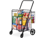 Vevor carro de compra plegable carga 50 kg 4 ruedas carro de supermercado más de 85 l con 2 cestas sin forro impermeable