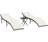 2 piezas tumbona de jardín | tumbona de exterior | sillas con mesita ratán sintético negro cfw599733