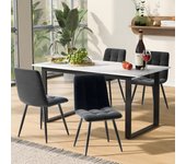 Conjunto de mesa de comedor y 4 sillas de terciopelo - 140/180 x 80 x 75 cm - patas de mdf y metal - tablero efecto mármol - blanco + gris