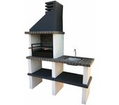 Bbq partner - barbacoa con fregadero, construido con ladrillo gris y cemento, cemento pintado de blanco y negro - 150x57x209cm