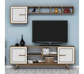 Mueble de televisión guendalina, aparador de salón, mueble bajo para tv, base de pared equipada, 160x35h56 cm, nogal y blanco