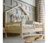 Cama cabaña 90x190 con barandilla y somier patas 10 cm manon madera