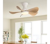 Ventilador de techo con luz, 3 temperaturas de color, temporizador, 6 velocidades, lámpara de techo con mando a distancia (74 cm)