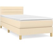 Cama somier tapizada con colchón de tela color crema 90x200 cm
