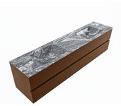 Mondiaz vica dlux 200cm mueble de baño color rust con 4 cajones. con lavabo cloud doble sin orificios color lava