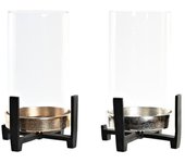 Portavelas dkd home decor 15 x 15 x 28 cm champán cristal plateado negro aluminio (2 unidades) (2 unidades)