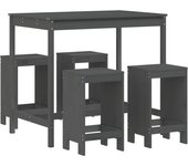 Set de mesa y taburetes altos jardín 5 piezas madera pino gris