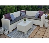Conjunto de salón exterior eris, conjunto de jardín con cojines, conjunto de salón interior efecto ratán, 100% made in italy, blanco