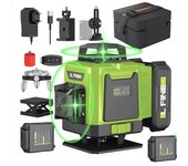 Nivel láser autonivelante verde de 16 líneas, ideal para obras de construcción con 2 baterías recargables de 2400 mah y base giratoria de aluminio.