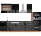 Vicco mueble de cocina fame-line, antracita brillo intenso/roble dorado eléctrico, 300 cm con armario alto, et antracita