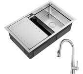 Fregadero cecipa max 1 lavabo 70×44 cm fregadero encastrable de inox cepillado con escurridor y lavabo + grifo con ducha extraíble