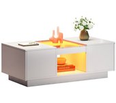 Mesa de café blanca 100x50x35,5 cm – con revestimiento de vidrio, iluminación led