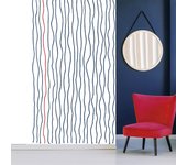 Papelera panorámica con información fría, patrones de ondas verticales azul oscuro, con ondas rojas sobre un fondo blanco, 250 cm x 150 cm