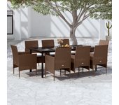 Juego de comedor para jardín 9 piezas | conjunto de jardín | muebles de jardín y cojines marrón y negro cfw75394