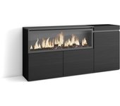 Amueblate online, aparadores para salón, gran capacidad de almacenaje, 160, 3 puertas, chimenea eléctrica, negro