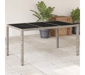 Mesa de jardín con tapa de cristal gris claro, resina trenzada