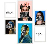 Set de 6 iconic frida van gohg collage pop art cuadros con ilustración de diseño para decorar las paredes del hogar. tienda. a3 y a4. marco blanco