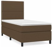 Cama con somier tapizado y colchón de tela marrón oscuro 90x190 cm
