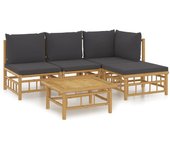 Set de muebles de jardín 5 piezas bambú con cojines gris oscuro