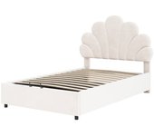 Cama tapizada infantil 90 x 200 cm, con cabecero floral, somier de lamas