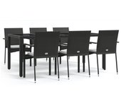 Vajilla de jardín y cojines 7 piezas mimbre resina negro
