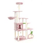 Fudajo árbol rascador para gatos cereza de 162 cm árbol para gatos rosa con sisal, casita y tumbonas