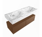 Mondiaz alan-dlux 120cm mueble de baño rust 2 cajones. con lavabo cloud doble sin orificios color glace