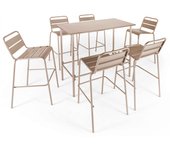 Mesa alta de jardín y 6 sillas de metal color topo, palavas - oviala