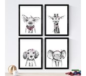 Set de 4 láminas de animales infantiles accesorios rosas, en , poster papel 250 gr. sin marco - a4