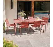 Conjunto mesa de jardín y 6 sillas de metal arcilla, palavas - oviala