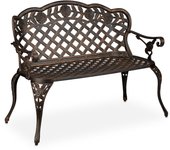 Relaxdays banco jardín, asiento parque 2 plazas, con rosas, estilo antiguo, exterior, 84x111,5x 56 cm, negro y bronce