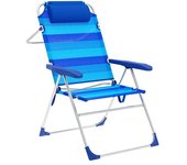 Marbueno silla plegable 5 posiciones aluminio con cojin rayas azules playa y piscina 67x66