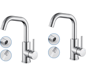 2 pcs auralum max mezclador lavabo,grifo de lavabo alto giratorio de 360 ​​°,grifo lavabo de baño con ahorro de agua con aireador desmontable,cromado
